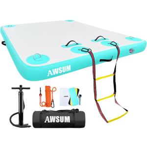 AWSUM Inflatable Floating Dock Air Dock Platform Floating Island Raft with None-Slip Surface for Pool Beach Ocean (10 x 8 ft, Green)