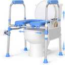 Padded Toilet Seat Riser for Seniors FSA/HSA Eligible, Adjustable Safety Frame Raised Toilet Seat with Handles, Heavy Duty Bariatric Recovery Elderly Assistance Products, Fits Round & Elongated