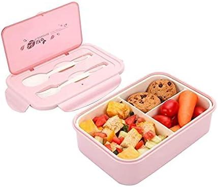 2 Simple Bento Boxes, Reusable Bento Boxes, 3 Compartments with Cutlery, Microwave Heating, Suitable for Family Travel/Work to School