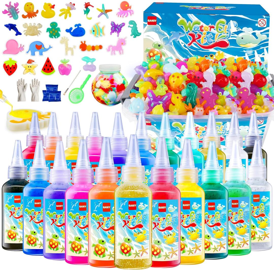 QANIY Magic Water Elf Toy Kit for Kids with 20 Gels and 24 Molds, Aqua Fairy,Fun DIY Craft Kit, Squishy Maker, Magic Water Art Kit Favors, Kids Christmas Gifts Crafts Ages 4-8 (Multi-colored)