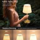 KDG Cordless Portables Table Lamp, LED Fabric Shade Small Desk Lamps, 4000mAh Battery Powered Lighting, 2700K Stepless Dimmable Light for Living Room, Dining Room, Bedroom, Bedside (Gold)