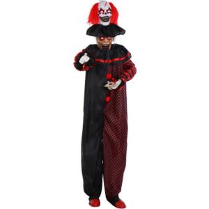 Haunted Hill Farm Pop-Up Two-Headed Clown Halloween Animatronic with Light-Up Eyes for Scary Indoor or Covered Outdoor Halloween Decorations, Battery Operated Halloween Props for Home or Haunted House