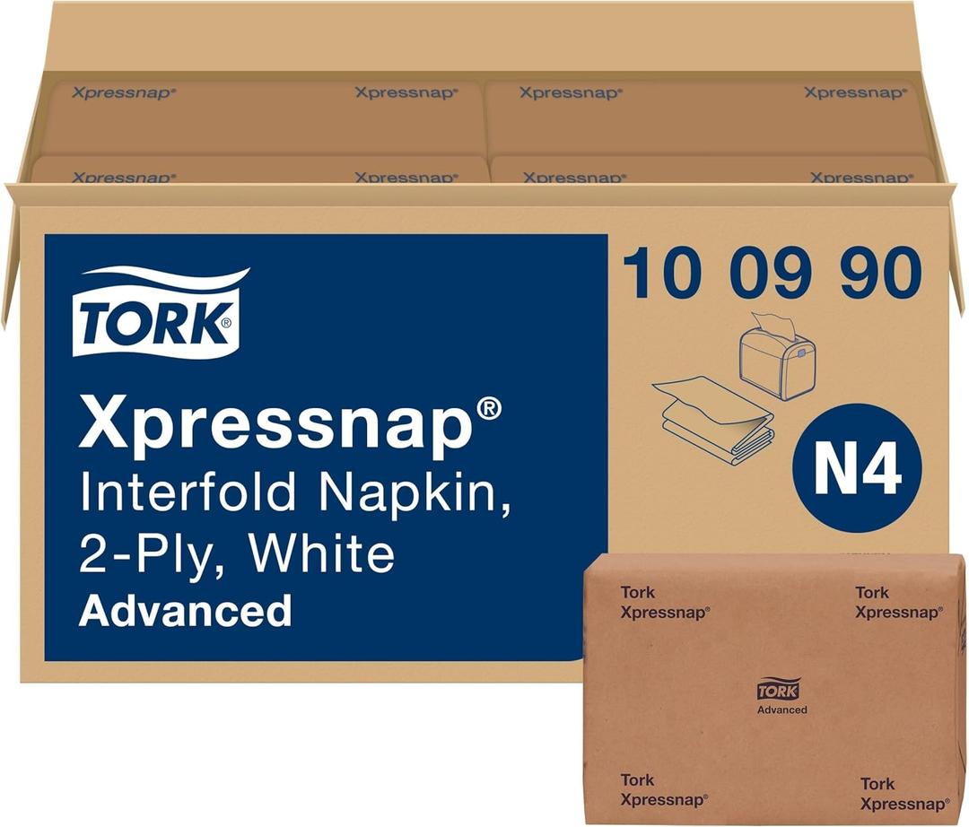 Tork Xpressnap White Dispenser Napkin N4, 2-ply, 1/2 Fold, One-at-a-Time Dispensing,12 x 500, 8.5" x 6.5", 100990