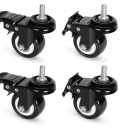 8T8 2 Inch Caster Wheels with Brake, PU Casters Set of 4, Heavy Duty, 3/8”-16x1-1/2”(Screw Diameter 3/8", Length 1.5") Threaded Stem Swivel Casters, Mount Industrial Castors