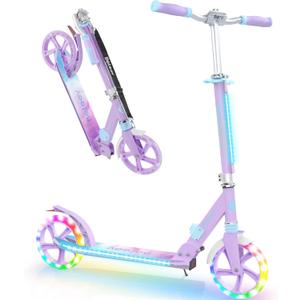 BELEEV V8 Scooters for Kids Ages 6+ with Light-Up Deck, 2 Wheel Folding Scooter for Adults Teens, 4 Adjustable Height, Lightweight Sport Commuter Scooter, Sturdy Frame, Max Load 220 lbs