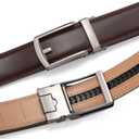 Ratchet Belt for Men, Leather Dress Casual Belt with Adjustable Buckle-Trim to fit-35cm wide (Brown)