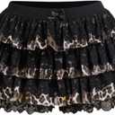 ZAFUL Women's Y2k Summer Shorts Mesh Lace Layered Ruffle Trim Skirts Cute Bow Waist Mini Skorts (L)