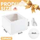 JCD 48pcs Cake Boxes 8x8x5in with Window,White 8 inch Cake Boxes with Boards for Pastries,Cupcakes,Cookies, Pie, Muffins and Donuts(24 Boxes &24 Boards & Stickers & ribbon) (8 * 8 * 5inch/24sets)