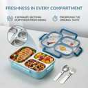 WORTHBUY Microwavable 304 Stainless Steel Bento Box With Utensils, Metal Lunch Container With 3 Compartments, Leak Proof Lunch Box, Portable Concealed Handle, BPA Free, Dishwasher Safe [Planet]