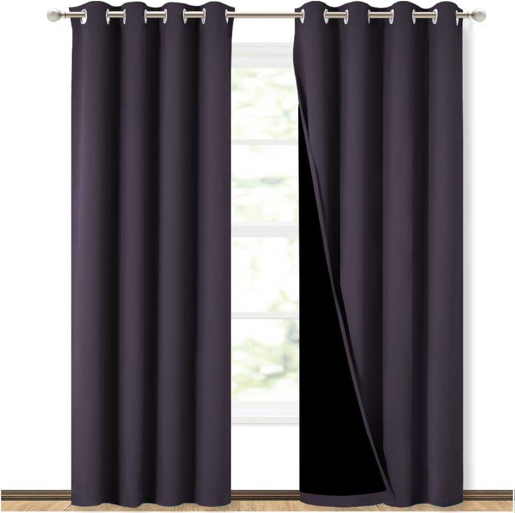 NICETOWN 100% Blackout Curtains 84" Long, Greyish Purple, 52" Wide, Pair of Energy Smart & Noise Blocking Out Drapes for Baby Room Window, Thermal Insulated Guest Room Lined Window Dressing