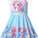 LQSZ Girls Dress Ruffled Sleeves Easter Summer Cartoon Princess Valentine Casual Style Dresses for Toddler Kids 2-12 Years (6-7 Years, A-unicorn-short)