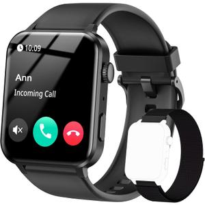 IOWODO Smart Watch for Men Women - 1.85''HD Screen with Make and Answer Calls, with AI Voice Assistant, SpO2/Heart Rate/Sleep Monitor, 100+ Sports Modes, Smartwatch for Android and iOS (2 Straps) (R30Pro Black)