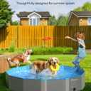 Peteast Foldable Dog Pool with Sturdy Round Design, Extra Large Portable Pet Bathtub, Durable 64" Diameter Portable Design for Backyard & Indoor Use (Includes 2 Flying Disks)