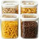 4pcs Square Glass Pantry Storage Jars Set with Glass Lids 1.22Qt - Airtight Stackable Kitchen Canisters Sets for Pasta, Cereal, Flour, Snacks | 40floz Glass Pantry Storage Containers