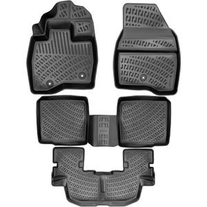 Ford Explorer 2015-2019 (Bench Seating) 7 Seats Floor Mats Custom Fit Rubber 3D Car Mats Laser Measured 1st & 2nd & 3rd Row Floor Liners All Weather Waterproof (Front & Rear)