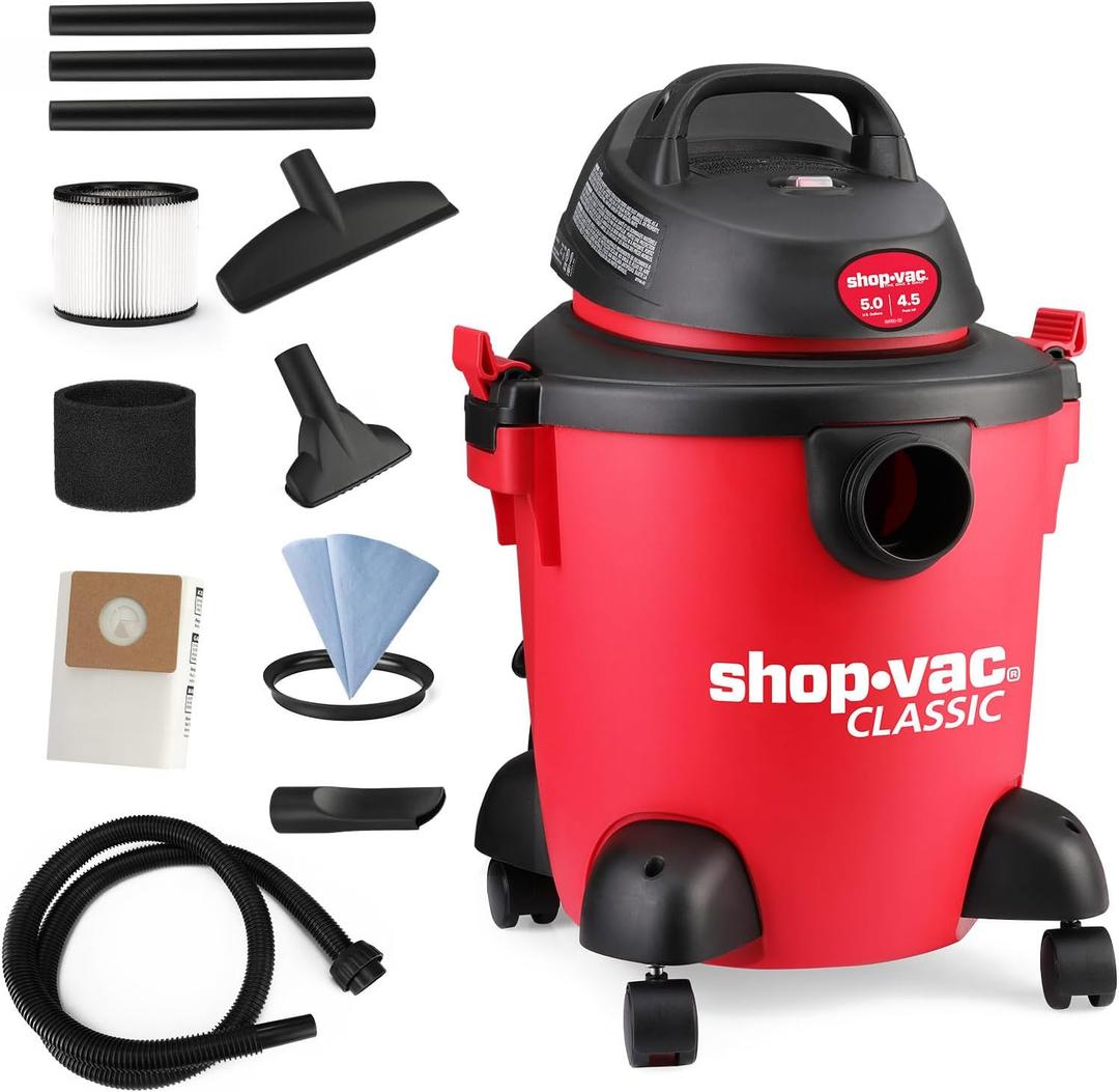 Shop-Vac 5 Gallon 4.5 Peak HP Wet/Dry Vacuum, Portable Heavy-Duty Shop Vacuum 3 in 1 Function with Attachments for House, Garage, Car & Workshop, 5971536 (Red/Black)