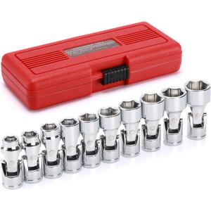 EMENTOL 10PCS 3/8" Drive Universal Joint Socket Set, 6 Point, Metric Universal Flex Socket Set, CR-V, Swivel Head, 10mm - 19mm