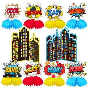 10 Pieces Hero Party Decoration, Hero Honeycomb Centerpieces 3D Table Topper Standing Decorations, Hero-Theme Party Supplies for Birthday Shower Decorations