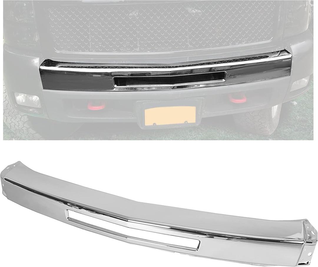 ECOTRIC Impact Bar Compatible with 2007-2013 Chevy Silverado 1500 2500 3500 Pickup Front Bumper Impact Face Bar Chrome Steel Replace For GM1002831 15941850 (W/Front Air Intake Cutout, Silvery)
