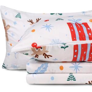 Gogreen Christmas Sheet Set 4PC Deep Pocket Queen Size Bedding Set, Breathable & Ultar Soft, Hotel Style Christmas Decor, Gifts for Kids, Women, Men  Christmas Snow Deer