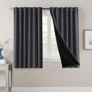 H.VERSAILTEX 100% Blackout Curtains for Bedroom with Black Liner Full Room Darkening Curtains 54 Inch Long Thermal Insulated Back Tab/Rod Pocket Window Drapes for Living Room, 2 Panels, Charcoal Grey