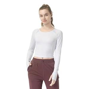 Women's Long-Sleeve Crop Top - Open Back Tie, Thumbholes Moisture-Wicking Quick-Dry for Yoga, Fitness & Workout Bright White, Medium