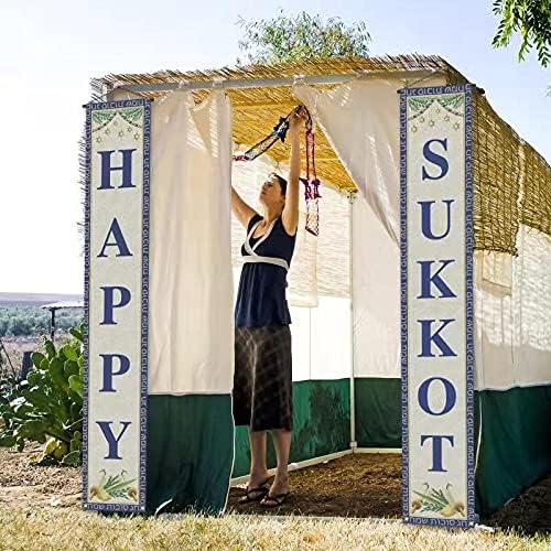 Sunwer Happy Sukkot Porch Sign Sukkah Jewish Hebrew Outdoor Indoor Photo Booth Backdrop Front Porch Wall Yard Mantle Fireplace Decoration