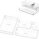 Clear Acrylic Desk Organizer for Office or Home Desk Drawer Dividers, Makeup Vanity Storage Bins, Stackable 4-Pack, Acrylic Accessory and Half Accessory Tray/Small Tray
