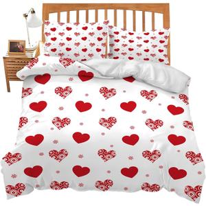 Bedding Set 3 Piece Oversized Queen Duvet Cover Set Comforter Cover & Pillowcase for Valentine's St.Patrick's Mother's Day (Valentine's 001, Queen)