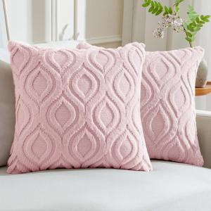 MIULEE Light Pink Valentines Throw Pillow Covers 18x18 Inch, Soft Spring Plush Faux Wool Couch Pillow Covers Set of 2 Decorative Farmhouse Boho Throw Pillows for Sofa Living Room Bed