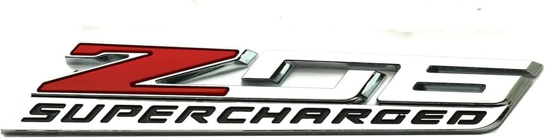 C7 Z06 Supercharged Emblem 3D Badge Nameplate Logo Replacement for 2015-2019 C7 Corvette 6" x 7/8" (Chrome Red)