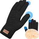 Winter Gloves for Women Men With Fleece Lining Knit Stretchy Touch Screen Thermal Warm Gloves for Cold Weather (Large, Black)