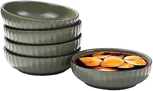 Swlthwen 6 OZ Ceramic Soy Sauce Dish Large Dipping Sauce Bowls Pinch Bowls Porcelain Side Dishes for Soy Sauce Dessert Tomato, Set of 5 (Dark Green)