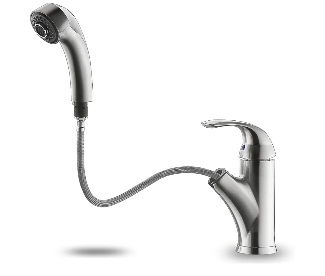 Kitchen Faucet with Sprayer, Brushed Nickel Kitchen Sink Faucet with Pull Out Sprayer, Single Handle 1 Hole Kitchen Faucets Solid Brass Commercial RV Kitchen Faucet 2 Modes & 150°Rotation & No Lead