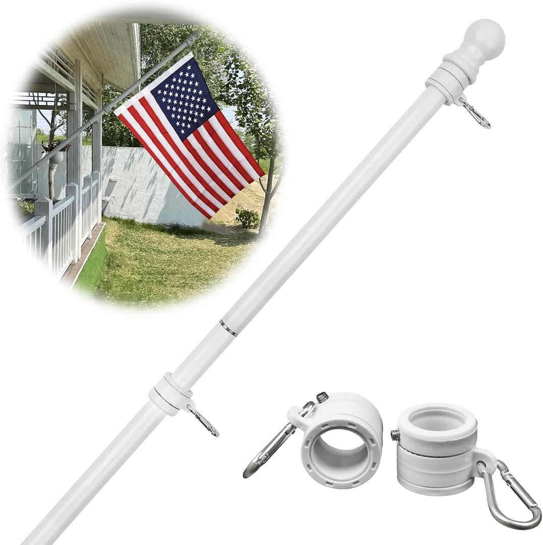 HIBLE White Flag Pole 1 Inch Carbon Fiber Flag Pole, 5 Foot Tangle Free Flagpoles for House Porch Residential 4 Sections Adjustable Flag Poles with Smooth Bearing Spinners (no Flag and no Bracket)