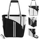 SPOENGRU PU Leather Pickleball Bag with Shoe Compartment, Large Pickleball Tote Bags for WomenMultifunctional Pickleball Bags (black)