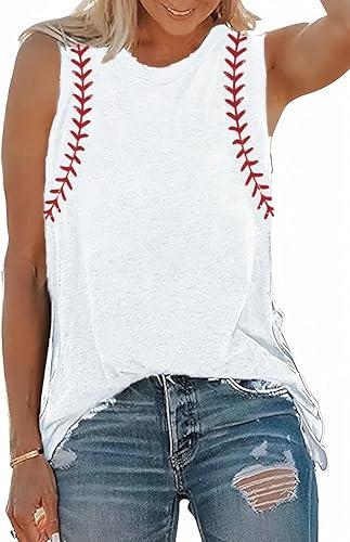 AMWIPE Baseball Tank Tops for Women Baseball Mom Graphic Shirts Softball Mom Casual Sleeveless Vest Top White-a Medium