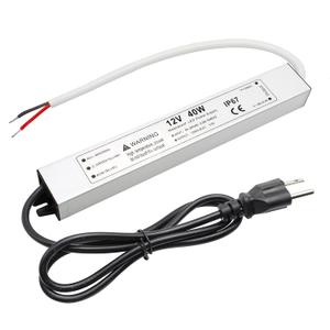 40W 12 Volt LED Power Supply, Waterproof IP67 LED Driver, 110V AC to 12V DC Converter, LED Transformer Low Voltage Output with 3-Prong Plug 3.3 Feet Cable for Light Strip, 3.3Amp
