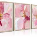 Abstract Floral Wall Art Pink Flower Canvas Pictures Modern Wall Decor Blush Pastel Pink Prints Peony Painting Minimalist Poster Botanical Artwork for Bedroom Living Room 12x16x3 Inch Wood Framed