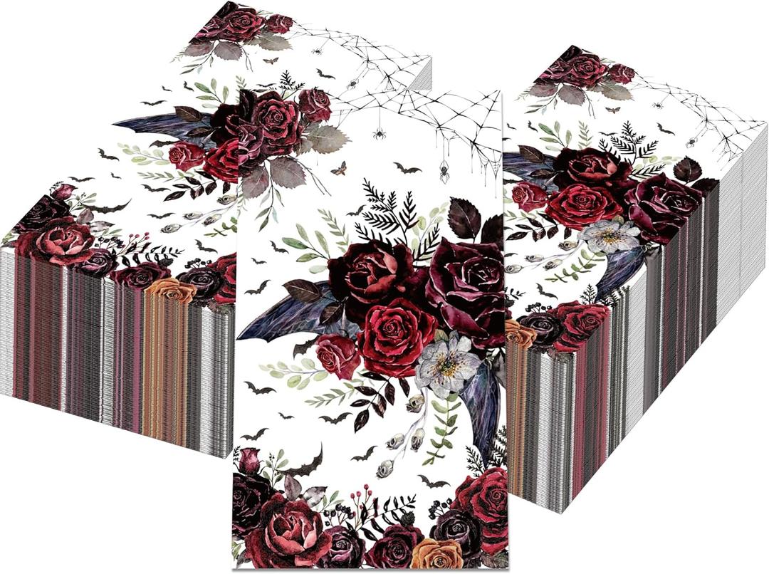 Roses Bat Napkins Halloween Napkins Disposable Halloween Floral Paper Guest Towels for Powder Room Bathroom Wedding Birthday Bridal Baby Shower,120PCs
