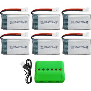 sea jump 6PCS 3.7V 800mAh 25C Lipo Battery with Molex Plug and 6in1 Charger Compatible with WLtoys SYMA Most Drone Quadcopters, Aerial Drones, Gliders, Robot Batteries