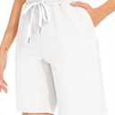 TARSE Women's Bermuda Shorts Long Cotton Loose with Pockets Knee Length for Yoga Casual Walking Exercise Shorts, Large 