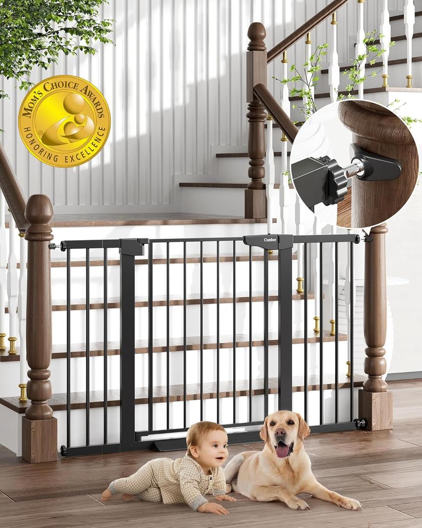 Cumbor 51.6" Baby Gates Extra Wide for Stairs and Doorways, Durable Safety Dog Gate for The House, Easy Walk Thru Auto Close Baby Child Gates, Includes 2.75", 5.5" and 11" Extension, Mounting, Black