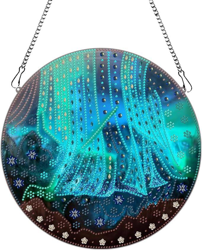 3 x hospitian DIY Hanging Aurora Mountain Diamond Art Pendant Painting Kit, Special Crystal Gem Craft Painting Kit Ornament