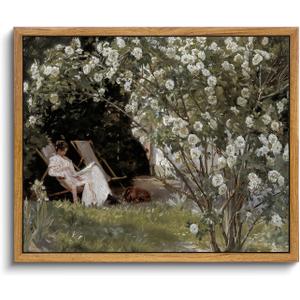 KBKBART Framed Vintage Canvas Wall Art, Retro French Country Garden Women Flower Classical Painting Bedroom Art Print, Rustic Vintage Wall Decor Ready To Hang for Bathroom, Living Room, Office, (8"L x 10"W)