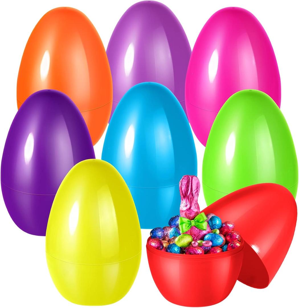 Shemira 8PCS Jumbo Easter Eggs, 10" Large Plastic Eggs for Egg Hunt, Empty Easter Eggs for Filling Treats,Fillable Eggs Bulk,Basket Stuffers Fillers, Easter Party Favor