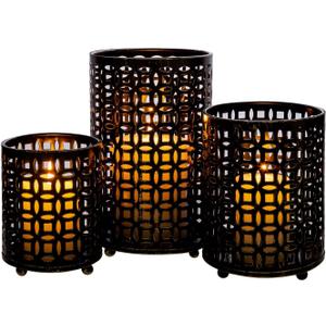 Metal Candle Holders Set of 3, Decorative Tealight Candle Holder Sets, Candlestick for Pillar Vintage Style Perfect for Tabletop Centerpieces Home Decor Wedding Parties Events (Copper coin shape, Black&gold)