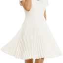 WOOSEA Women's Elegant Pleated Short Sleeves Cocktail Party Swing Dress (White, Large)