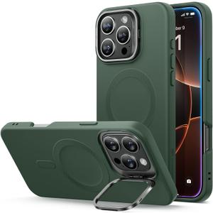 ESR for iPhone 16 Pro Max Case, Silicone Case with Stand, Compatible with MagSafe, Built-in Camera Stash Stand, Magnetic Phone Case for iPhone 16 Pro Max, Cloud Series, Green