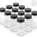 Glass Spice Jars and Black Stainless Steel Lids (12 x 4oz) Spice Containers with Shaker Inserts - Add-On Pack Without Labels or Accessories